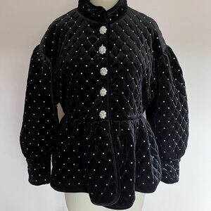 Black Quilted Velvet Rhinestone Studded Jacket